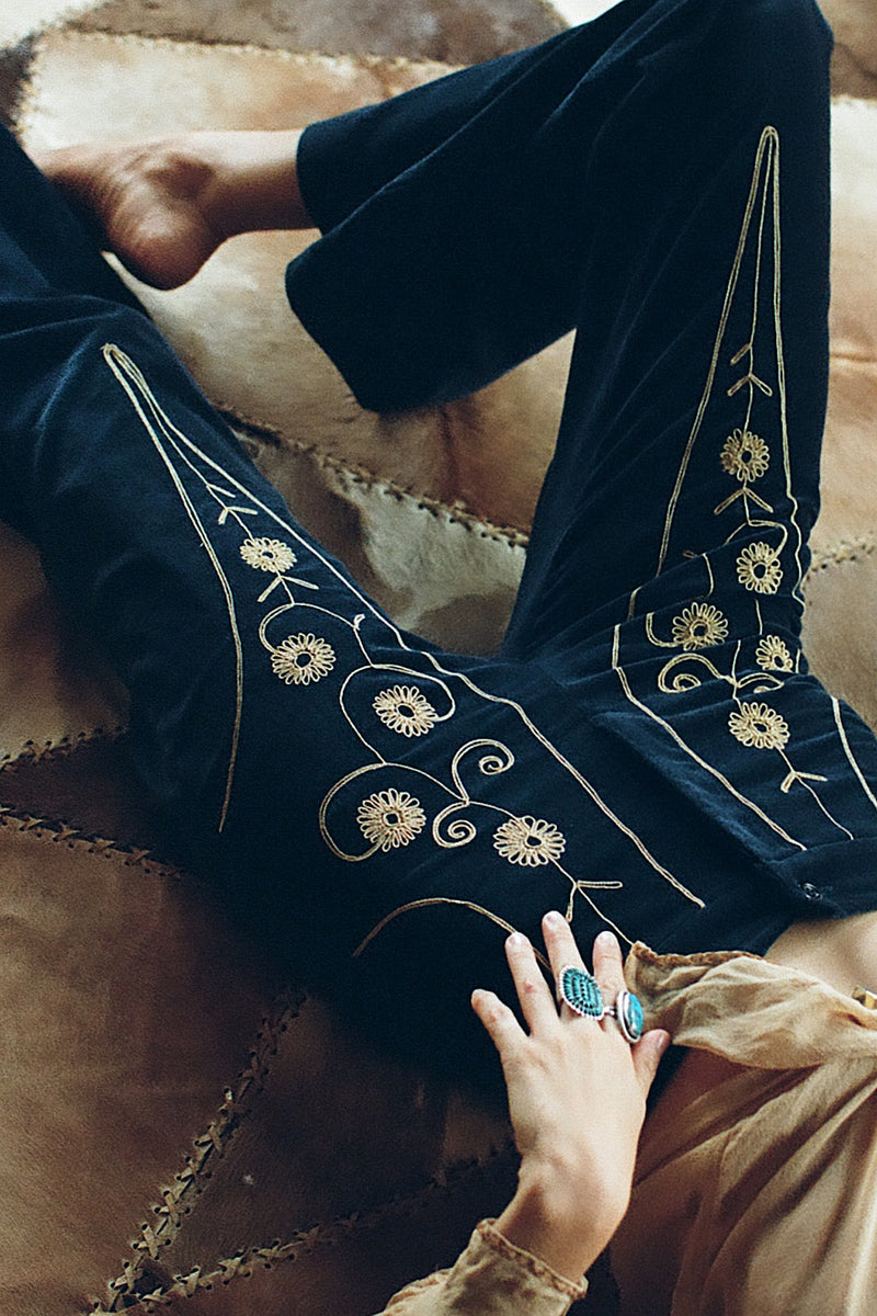 Catch A Falling Star Velvet Flares - Navy - Chasing Unicorns