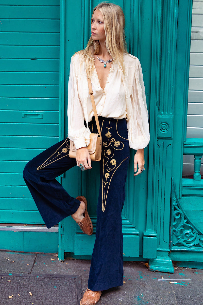 Catch A Falling Star Velvet Flares - Navy - Chasing Unicorns