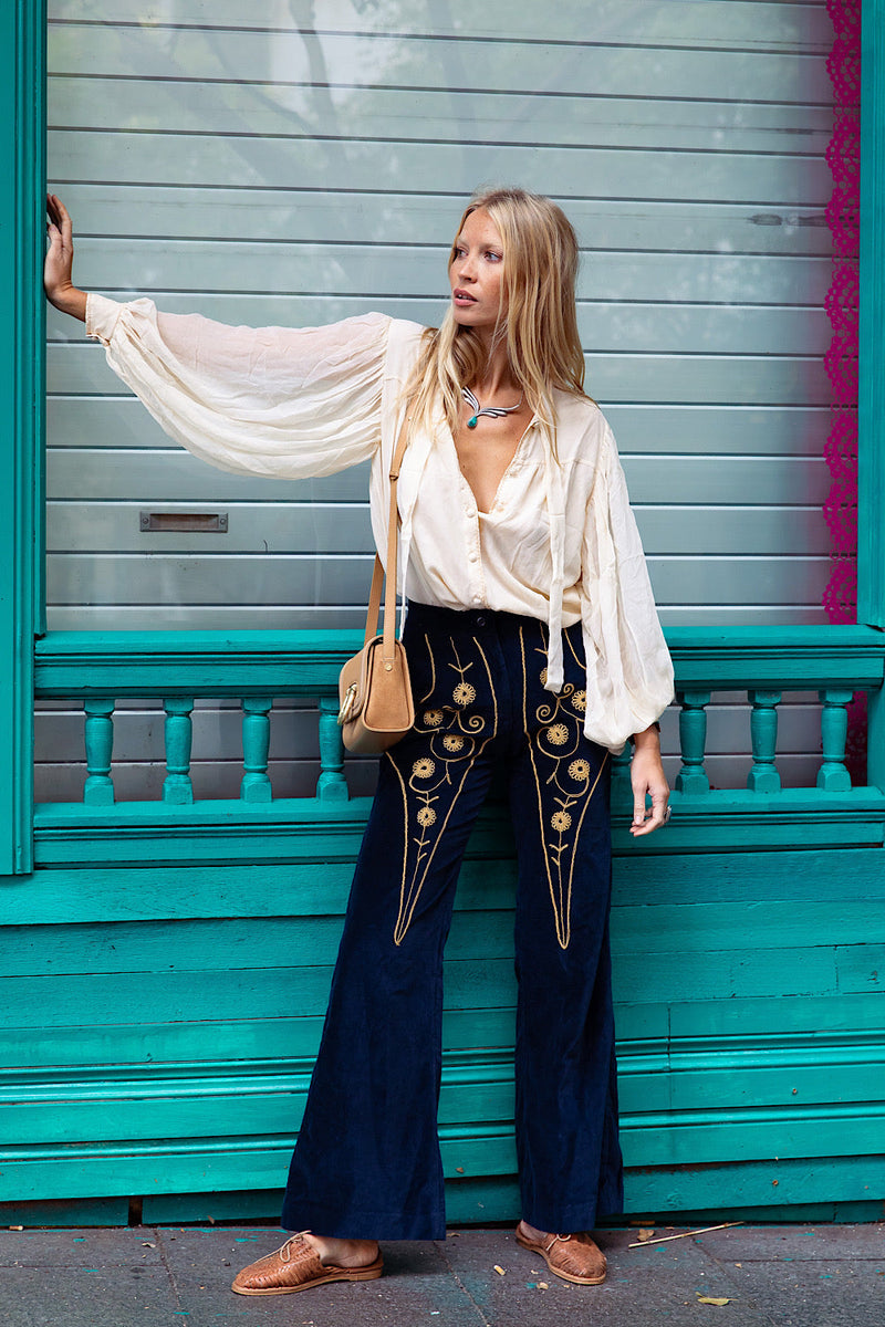 Catch A Falling Star Velvet Flares - Navy - Chasing Unicorns