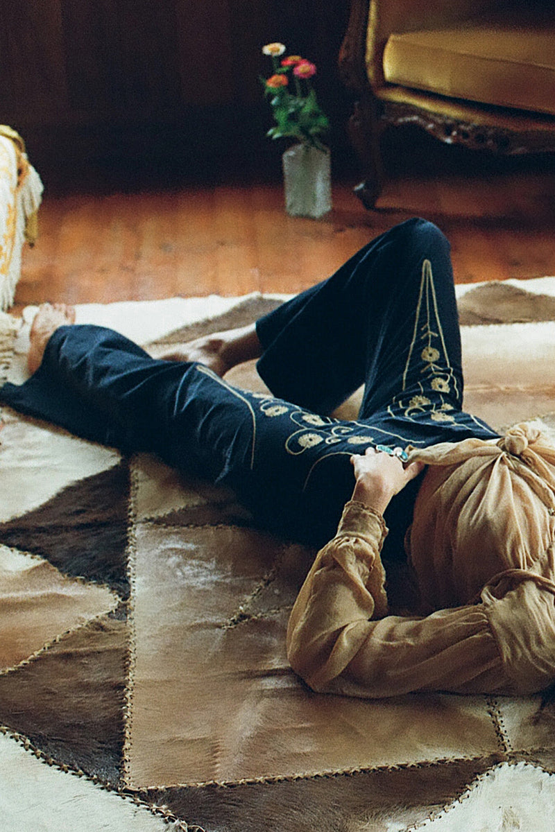 Catch A Falling Star Velvet Flares - Navy - Chasing Unicorns