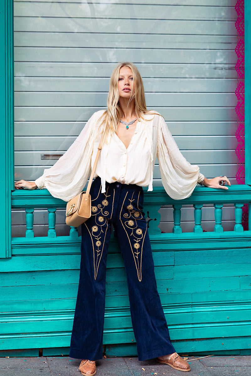 Catch A Falling Star Velvet Flares - Navy - Chasing Unicorns