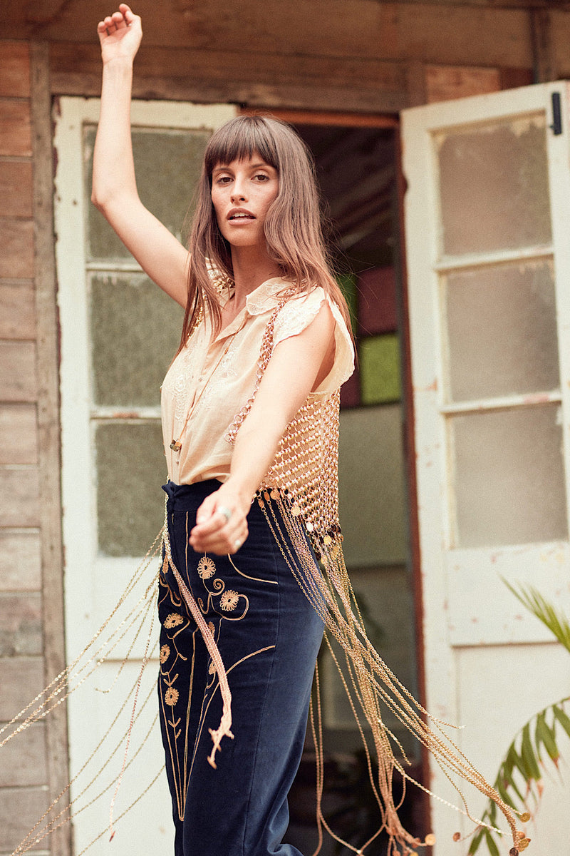 Catch A Falling Star Velvet Flares - Navy - Chasing Unicorns