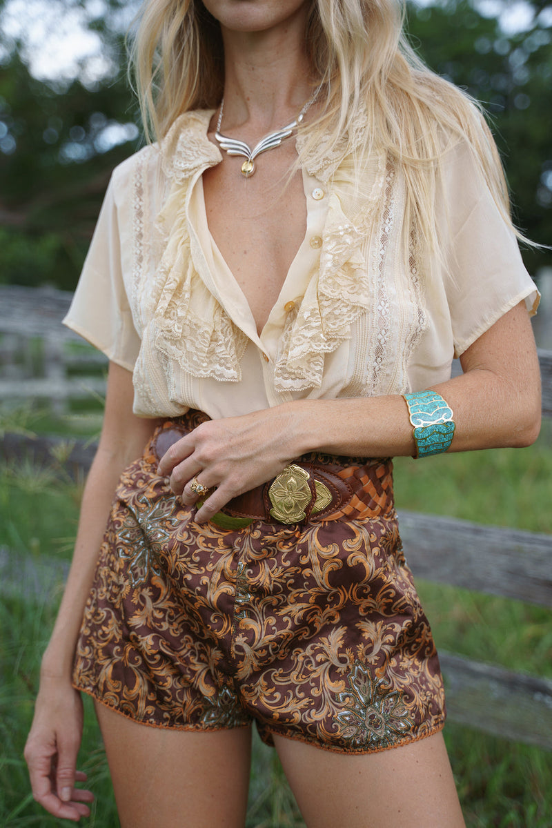 Change My Ways Silk Satin Shorts - Baroque Paisley - Chasing Unicorns