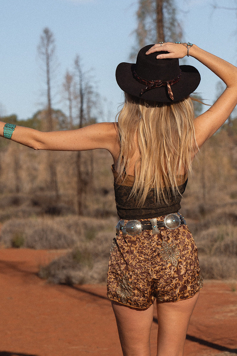 Change My Ways Silk Satin Shorts - Baroque Paisley - Chasing Unicorns