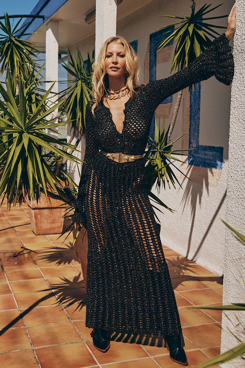 Chelsea Morning Crochet + Lurex Maxi Dress - Black - Chasing Unicorns