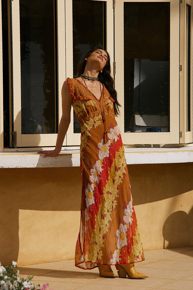 Close To Me Silk/Cotton + Lace Maxi Dress - Chasing Unicorns
