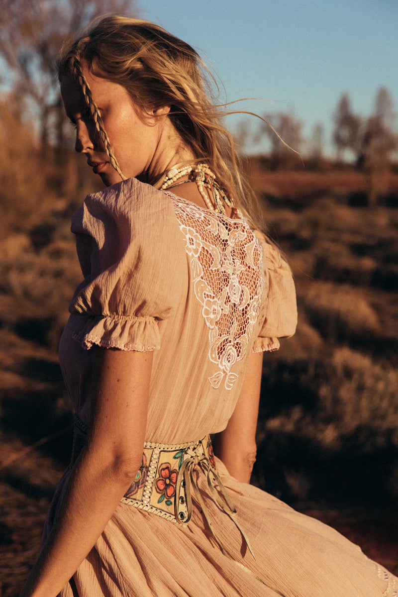 Come Together Cutwork Embroidered Maxi Dress - Dusty Rose - Chasing Unicorns