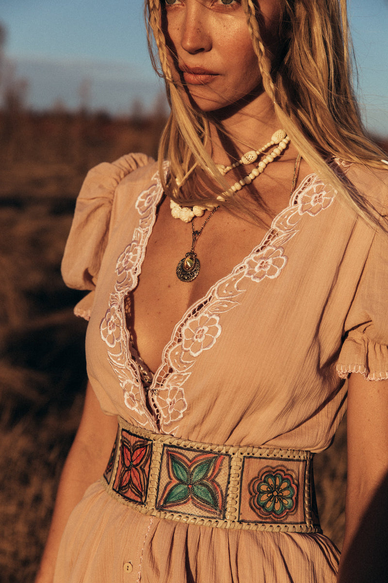 Come Together Cutwork Embroidered Maxi Dress - Dusty Rose - Chasing Unicorns