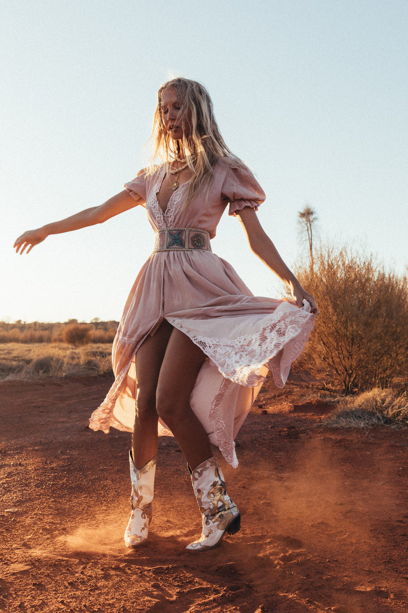 Come Together Cutwork Embroidered Maxi Dress - Dusty Rose - Chasing Unicorns