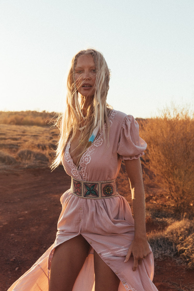 Come Together Cutwork Embroidered Maxi Dress - Dusty Rose - Chasing Unicorns