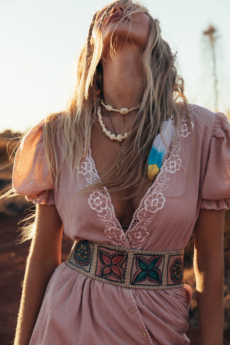 Come Together Cutwork Embroidered Maxi Dress - Dusty Rose - Chasing Unicorns