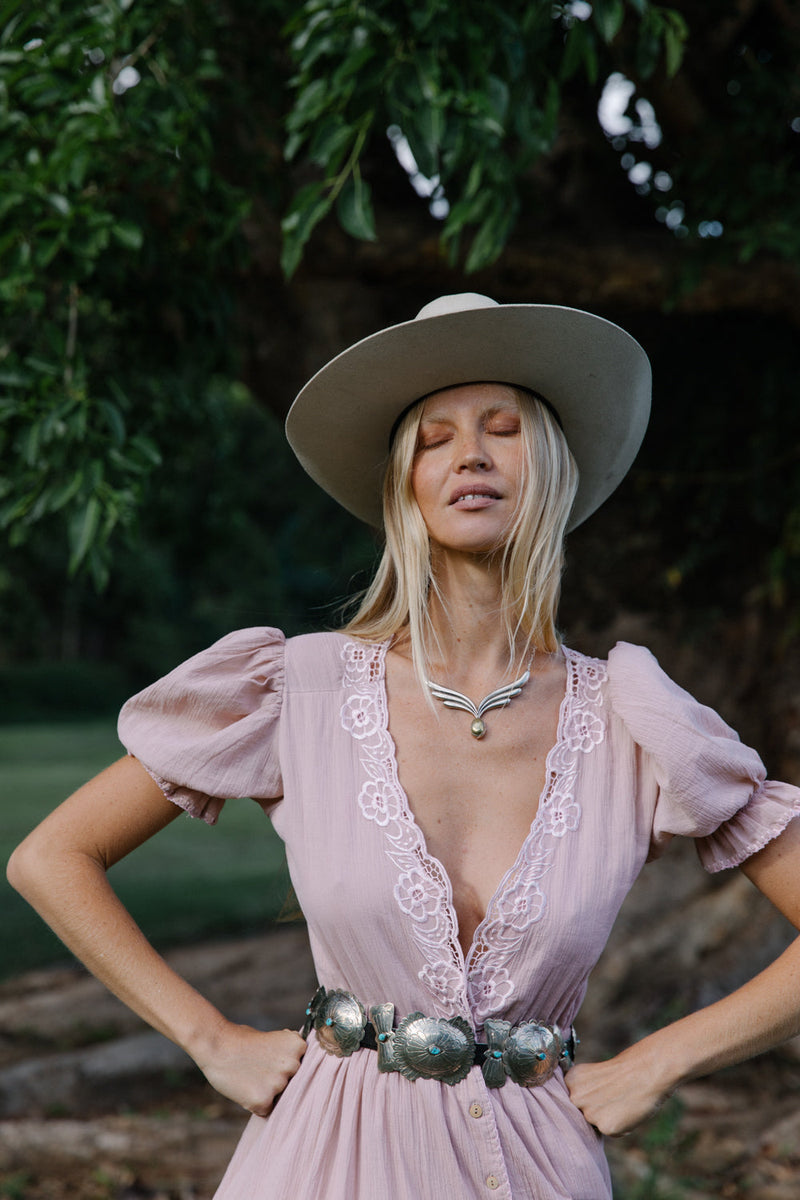 Come Together Cutwork Embroidered Maxi Dress - Dusty Rose - Chasing Unicorns