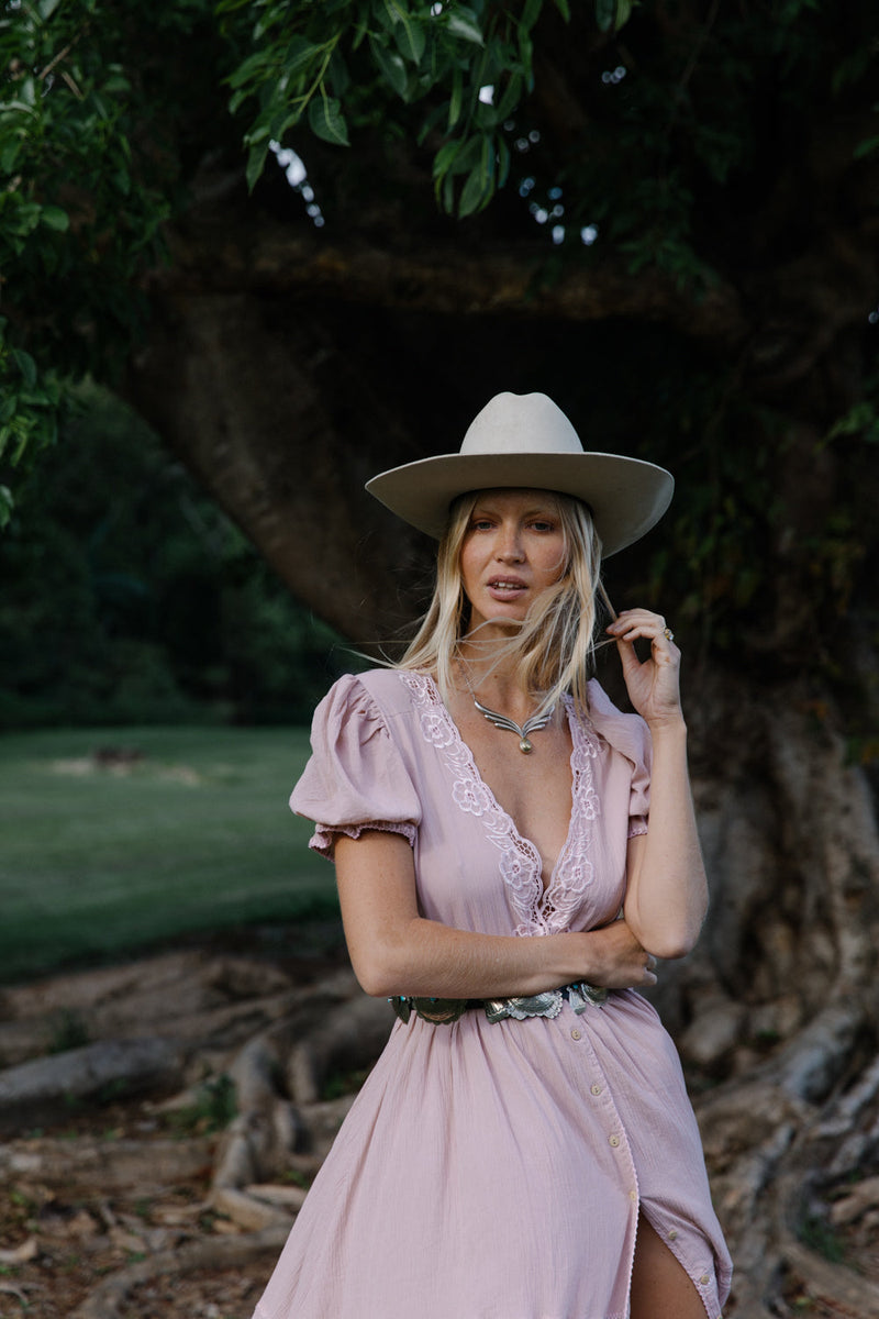 Come Together Cutwork Embroidered Maxi Dress - Dusty Rose - Chasing Unicorns