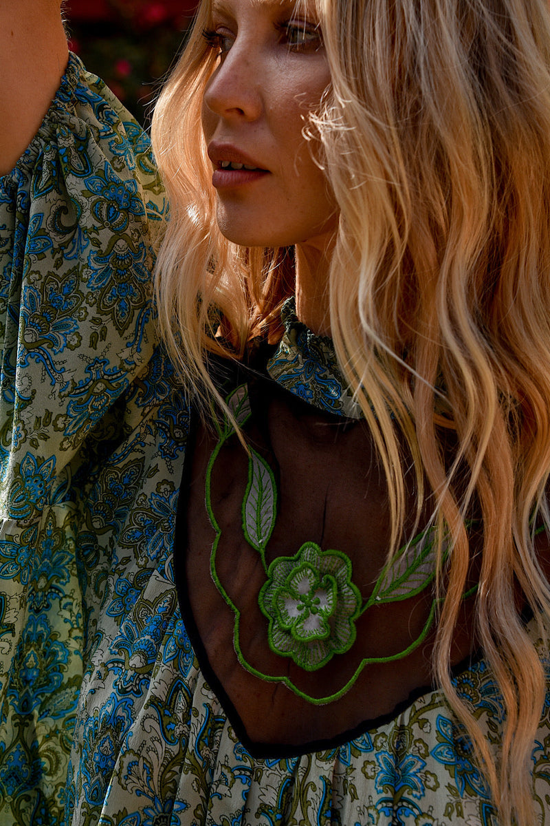 Coming Up Silk And Appliqué Mini Caftan Dress - Chasing Unicorns