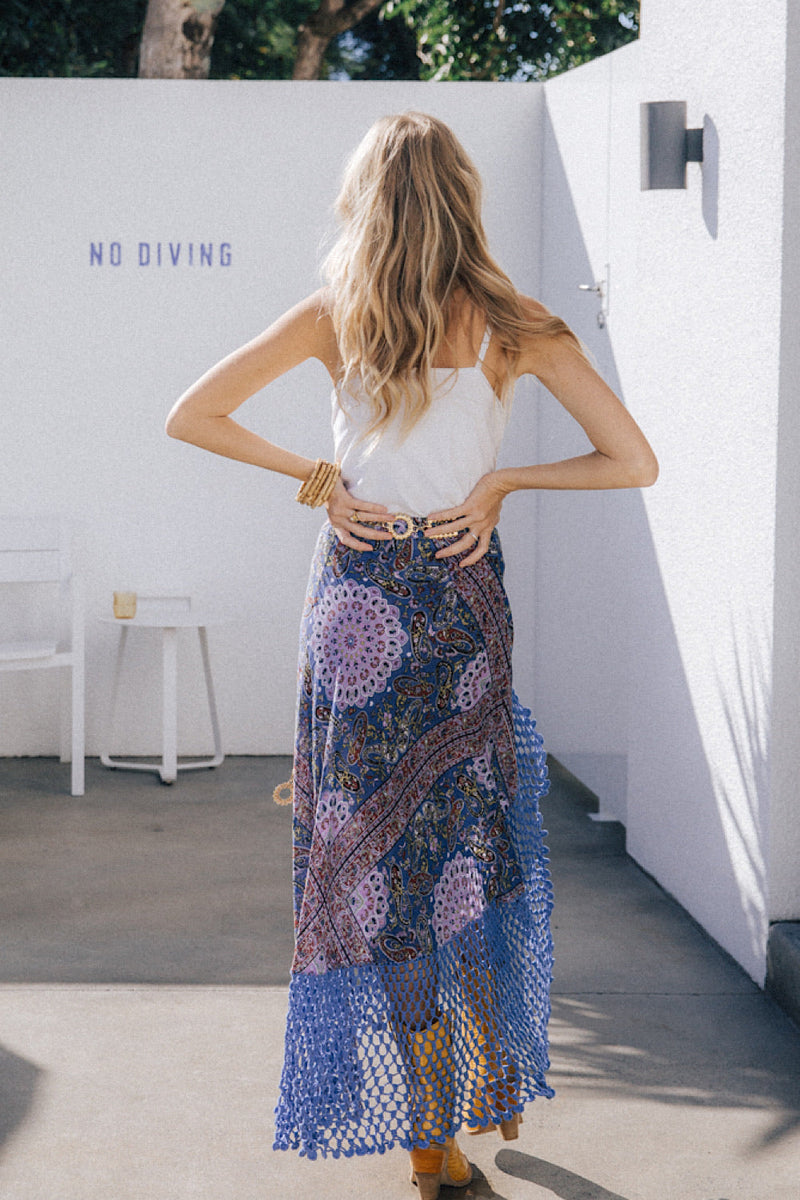 Crazy On You Crochet Ruffle Maxi Skirt - Azul Paisley - Chasing Unicorns