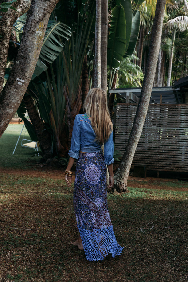 Crazy On You Crochet Ruffle Maxi Skirt - Azul Paisley - Chasing Unicorns
