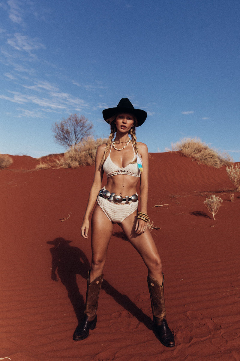 Crochet High Waisted Bikini Bottoms - Cream - Chasing Unicorns