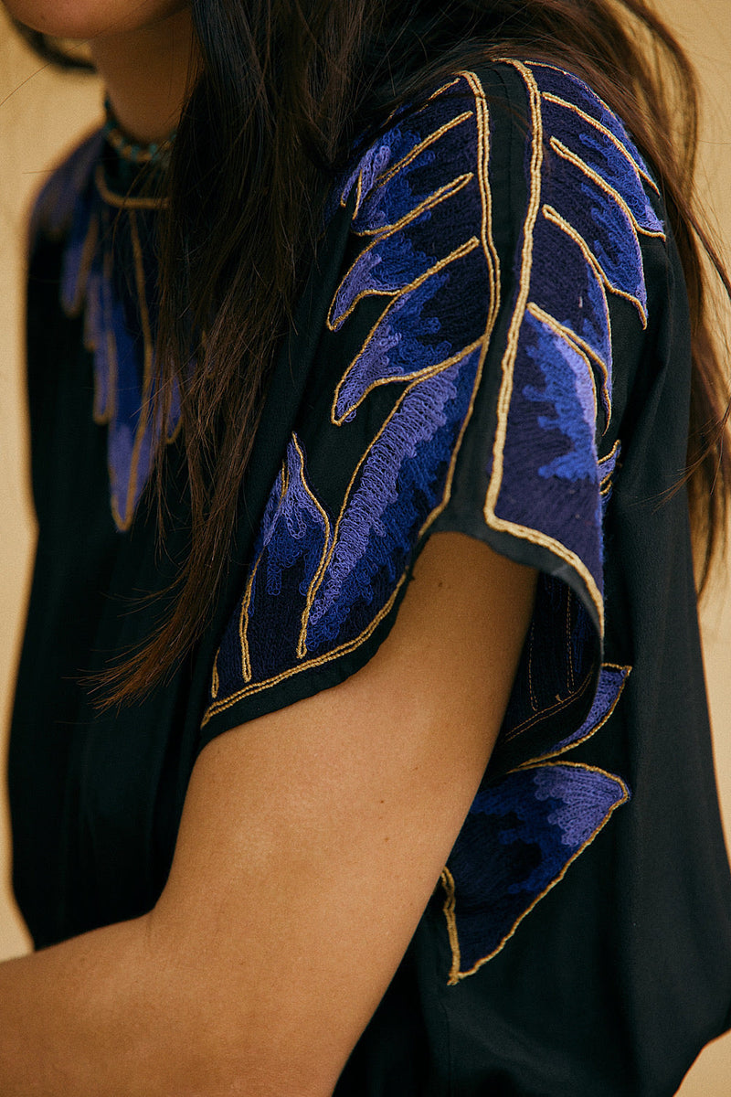 Don’t Leave Me This Way Silk Crepe Embroidered Mini Dress - Chasing Unicorns