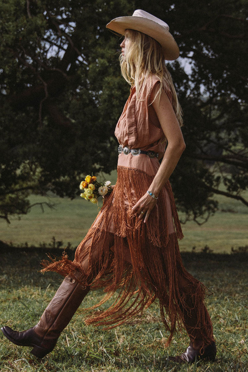 Don’t Look Back Fringe Maxi Dress - Caramel - Chasing Unicorns