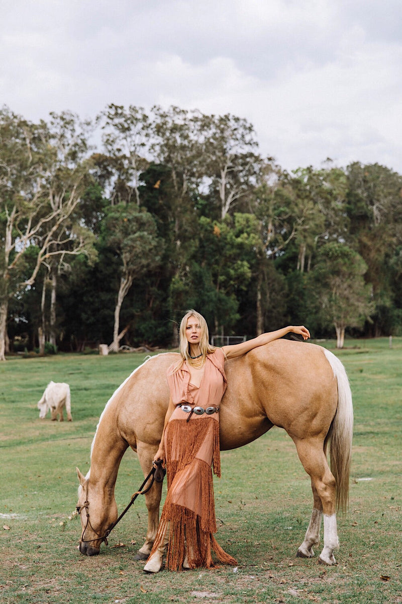 Don’t Look Back Fringe Maxi Dress - Caramel - Chasing Unicorns
