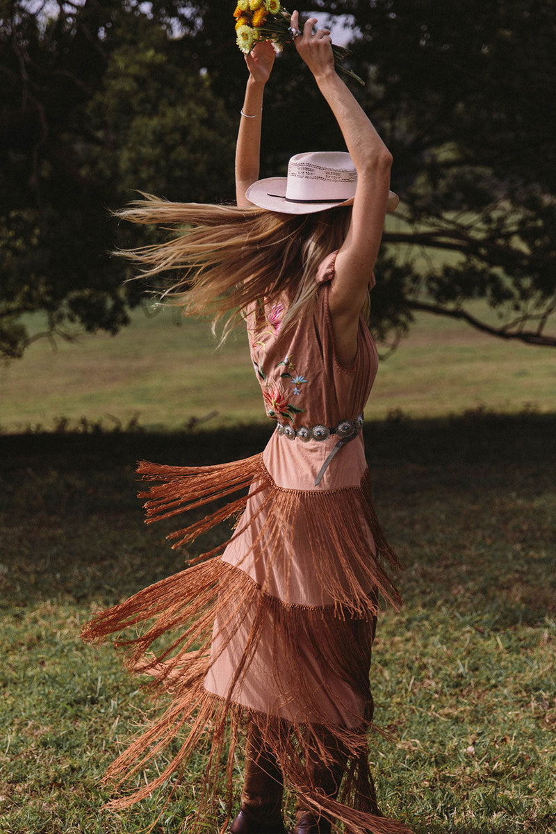 Don’t Look Back Fringe Maxi Dress - Caramel - Chasing Unicorns