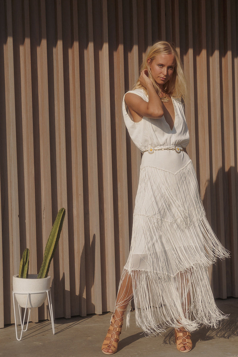 Don’t Look Back Fringe Maxi Dress - White - Chasing Unicorns