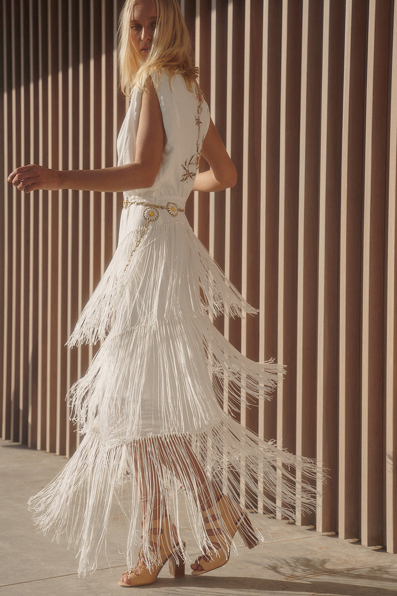 Don’t Look Back Fringe Maxi Dress - White - Chasing Unicorns