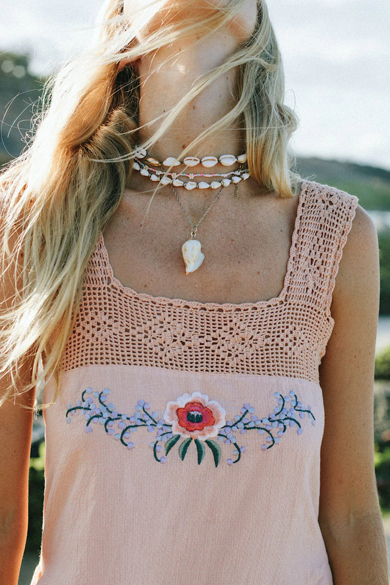 Down By The River Gauze And Lace Midi Dress - Soft Apricot - Chasing Unicorns