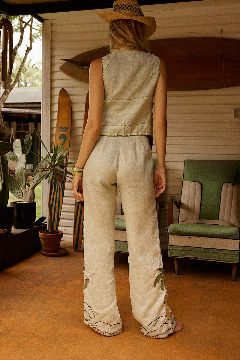 Down In Mexico Linen Embroidered Flares - Chasing Unicorns