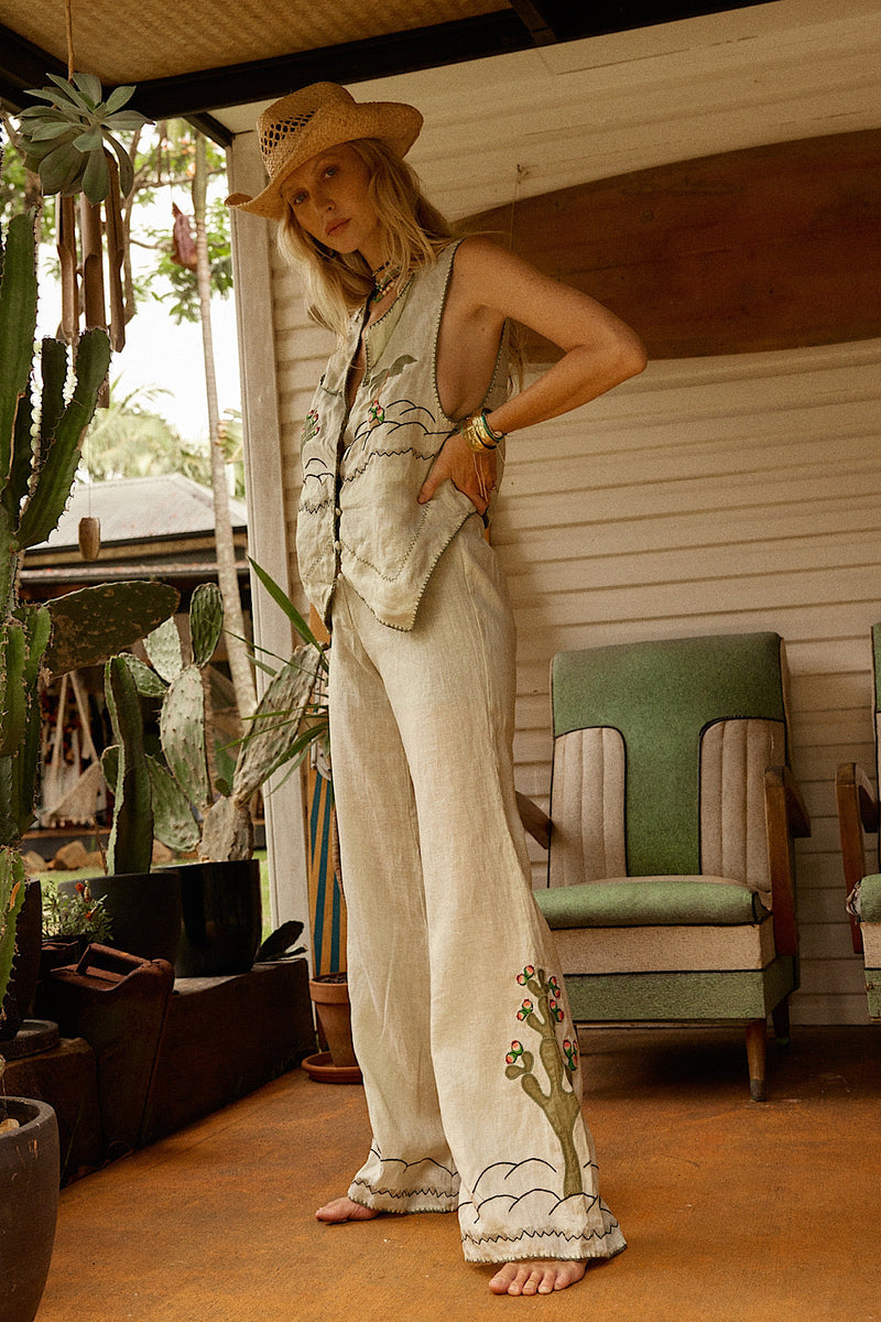 Down In Mexico Linen Embroidered Flares - Chasing Unicorns