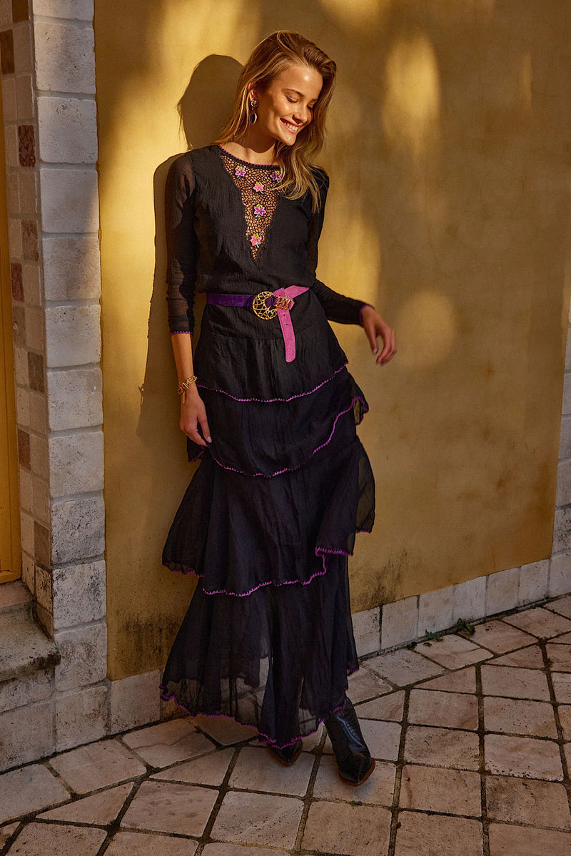 Dream Lover Cutwork cotton + Silk Embroidered ruffle Maxi Dress - Chasing Unicorns