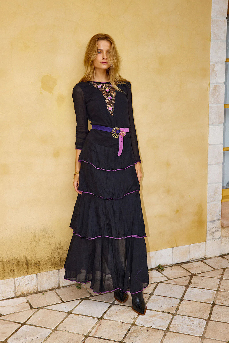 Dream Lover Cutwork cotton + Silk Embroidered ruffle Maxi Dress - Chasing Unicorns