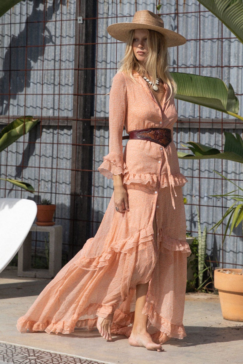 Dream On Ruffle Maxi Dress - Pink Tiny Floral - Chasing Unicorns