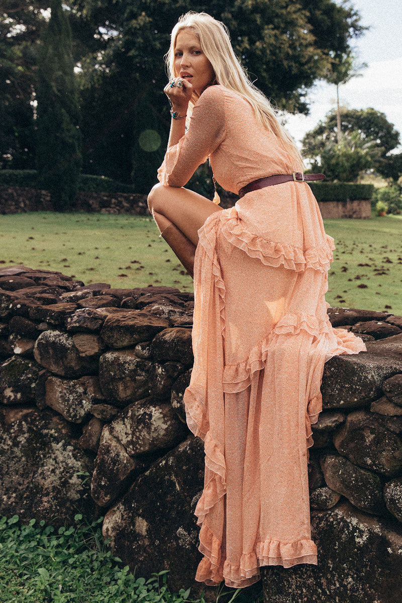 Dream On Ruffle Maxi Dress - Pink Tiny Floral - Chasing Unicorns