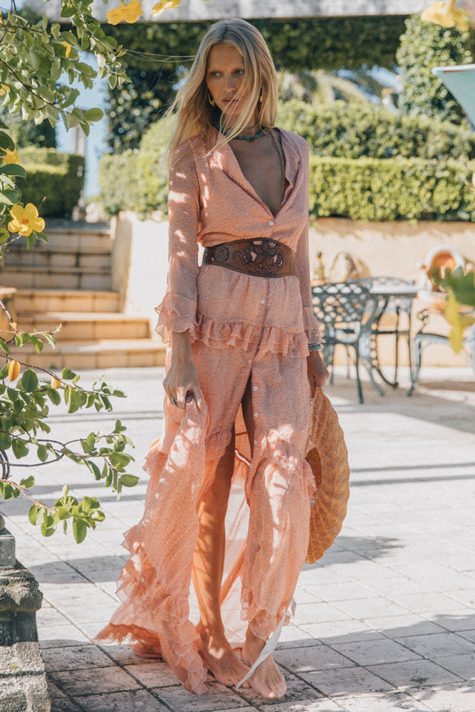 Dream On Ruffle Maxi Dress - Pink Tiny Floral