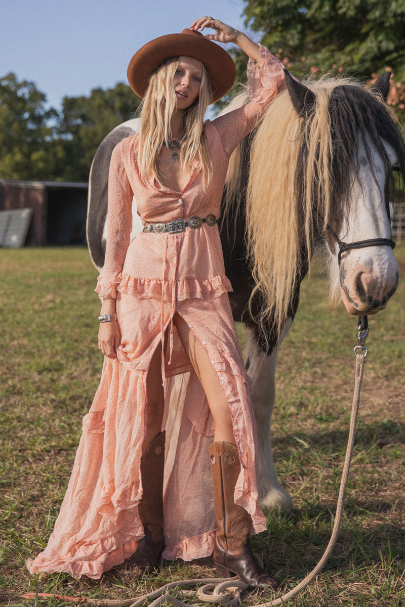 Dream On Ruffle Maxi Dress - Pink Tiny Floral - Chasing Unicorns