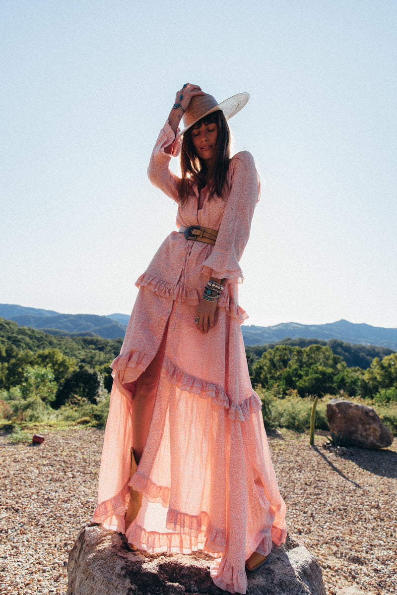 Dream On Ruffle Maxi Dress - Pink Tiny Floral - Chasing Unicorns