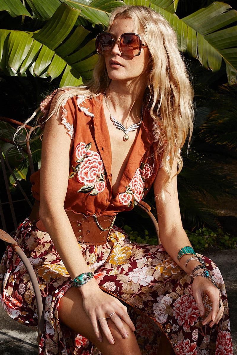 Driving Nowhere Cotton Embroidered Sleeveless Blouse - Chasing Unicorns