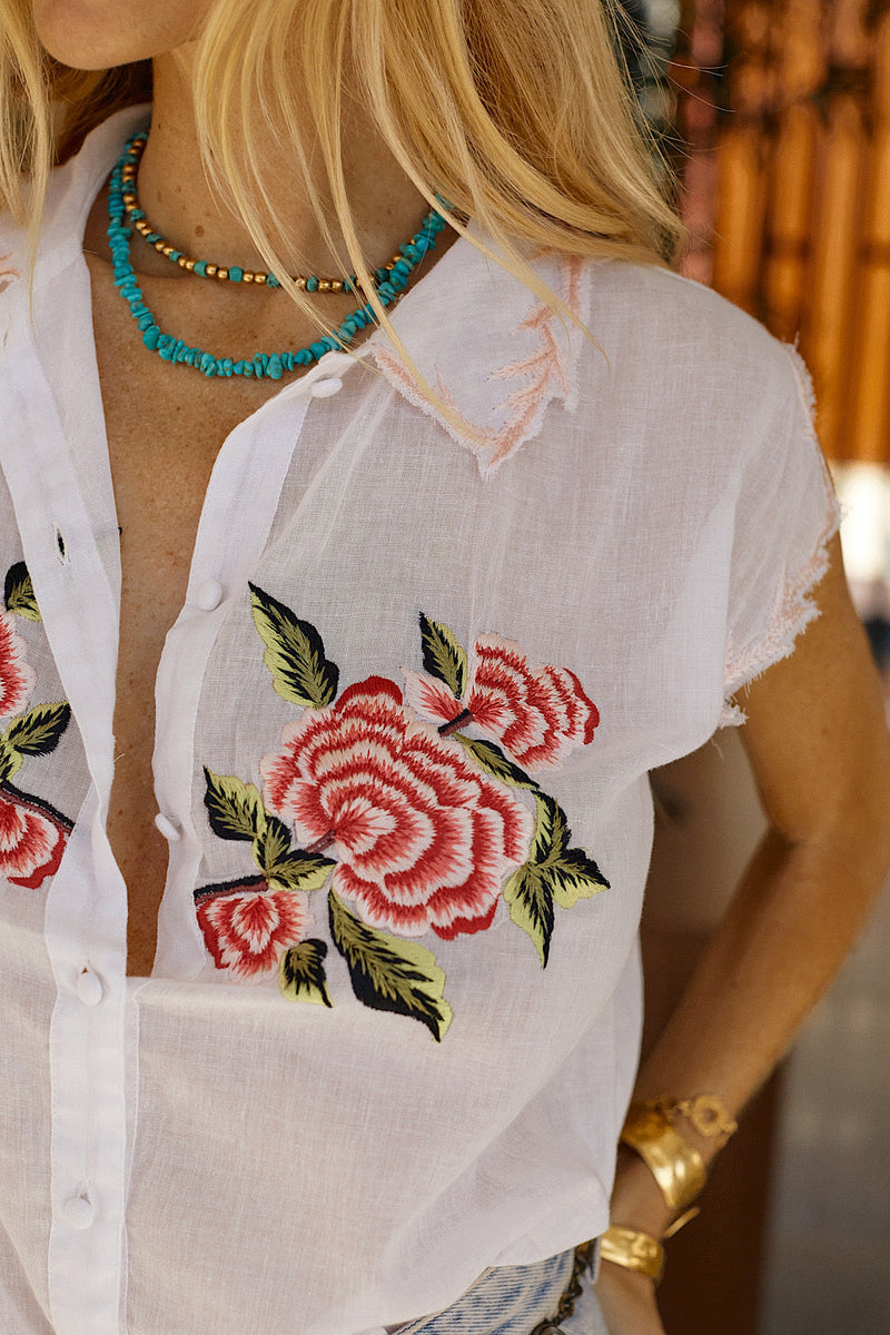 Driving Nowhere Cotton Embroidered Sleeveless Blouse - White - Chasing Unicorns