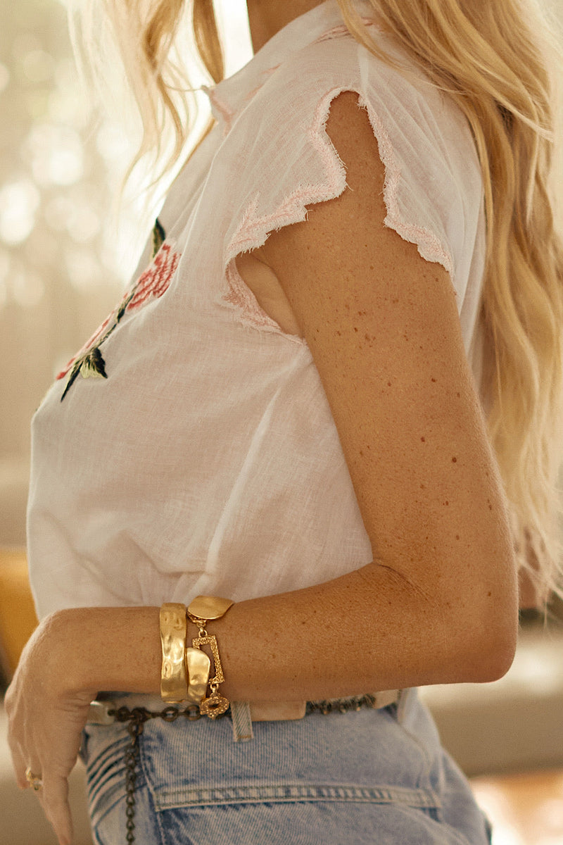 Driving Nowhere Cotton Embroidered Sleeveless Blouse - White - Chasing Unicorns