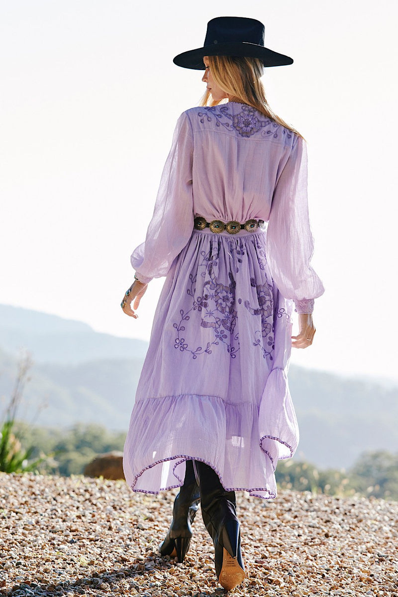 Enter The Dreamland Embroidered Duster Dress- Lavender - Chasing Unicorns