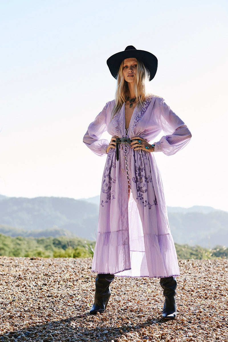 Enter The Dreamland Embroidered Duster Dress- Lavender - Chasing Unicorns