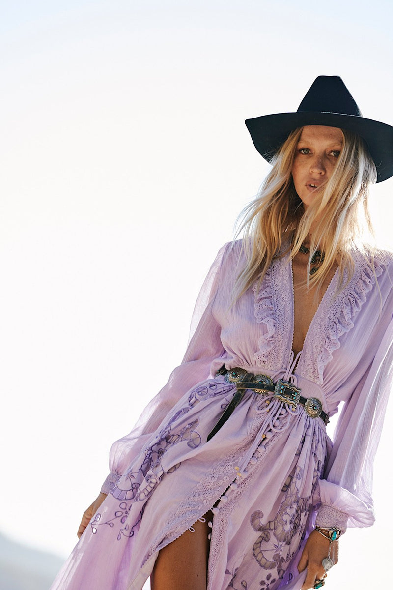 Enter The Dreamland Embroidered Duster Dress- Lavender - Chasing Unicorns