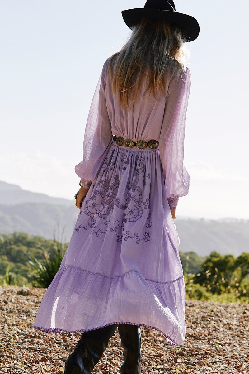 Enter The Dreamland Embroidered Duster Dress- Lavender - Chasing Unicorns