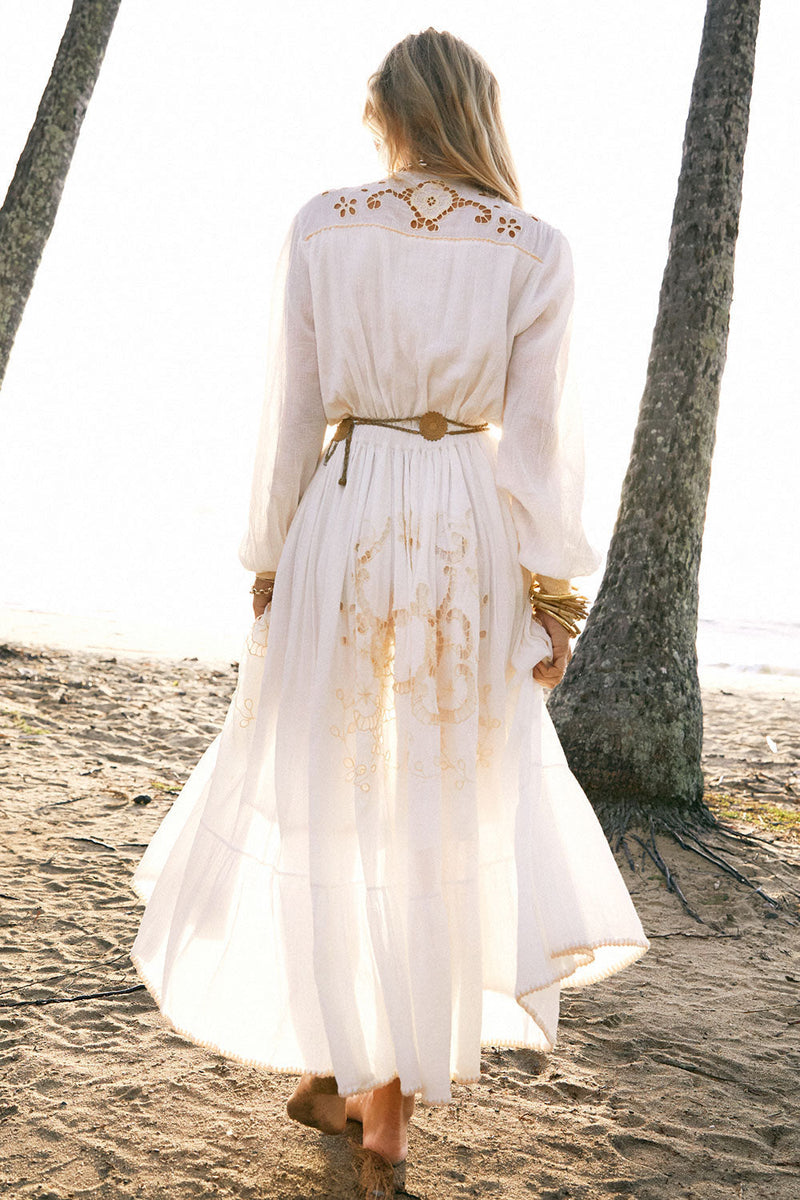 Enter The Dreamland Embroidered Duster Dress- White - Chasing Unicorns
