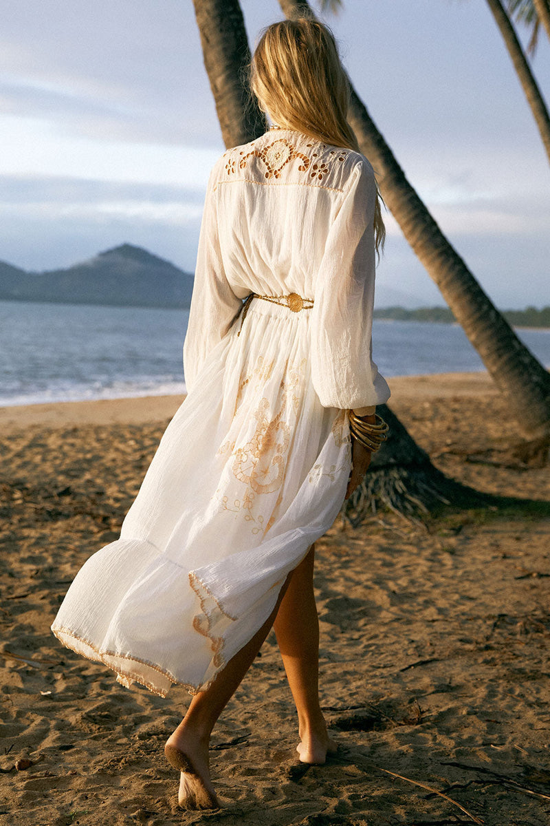 Enter The Dreamland Embroidered Duster Dress- White - Chasing Unicorns
