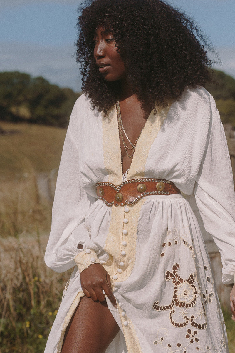 Enter The Dreamland Embroidered Duster Dress- White - Chasing Unicorns