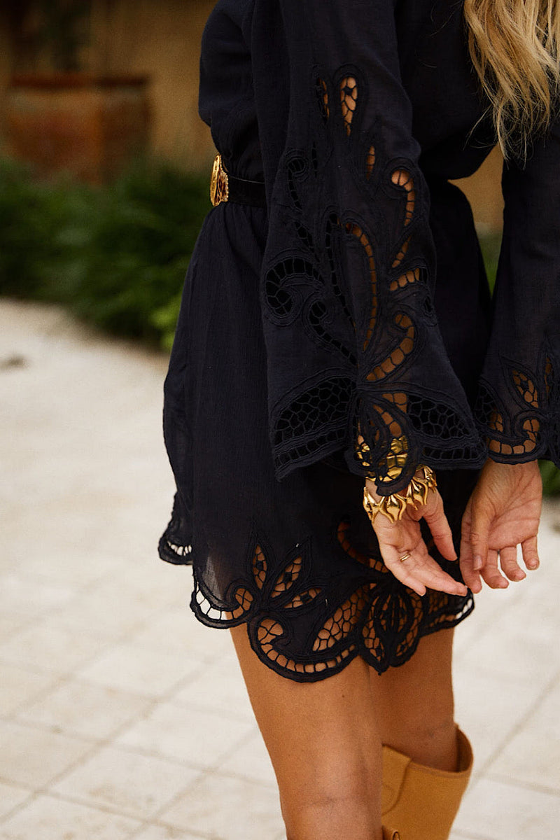 Every Night Cutwork Embroidered Mini Dress - Chasing Unicorns