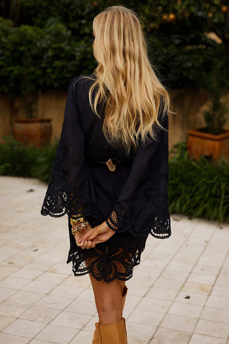 Every Night Cutwork Embroidered Mini Dress - Chasing Unicorns