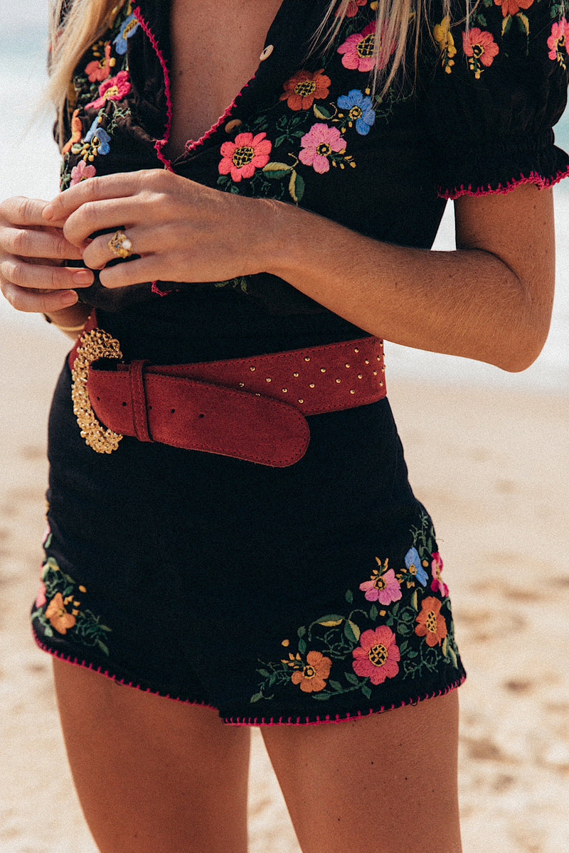 Flor D’ Luna Embroidered Linen Shorts - Chasing Unicorns